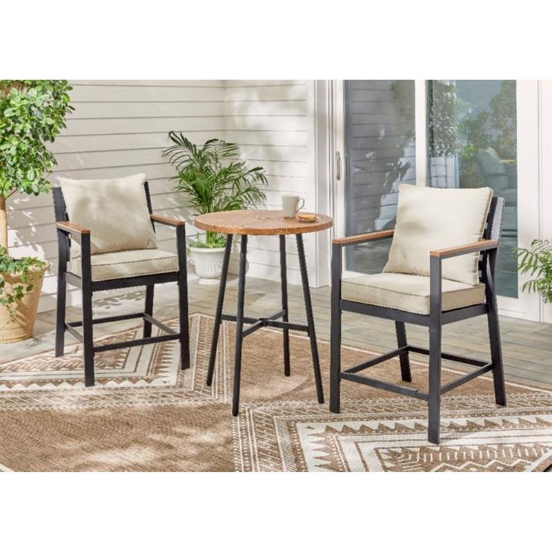 Living Accents Cecily 3 pc Black Steel Balcony Set Gray